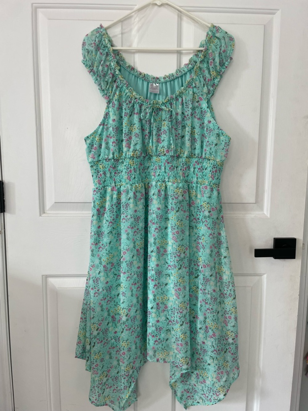 Juniors Aqua Floral Ruffled Sundress